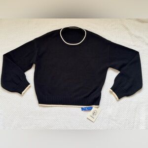 NWT Cider Elegant Black Sweater with Cream Accents Size M